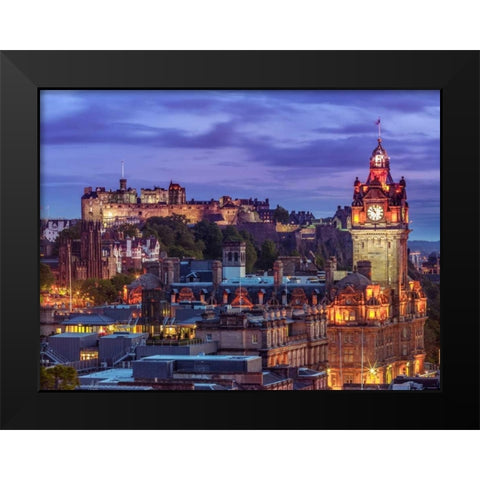 Edinburgh Castle and The Balmoral Hotel, Scotland Black Modern Wood Framed Art Print by Frank, Assaf