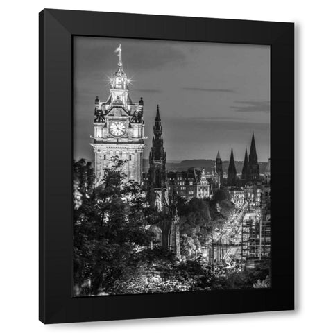 Princess streen and the Balmoral Hotel and night, Edinbrugh, Scotland, FTBR-1800 Black Modern Wood Framed Art Print by Frank, Assaf