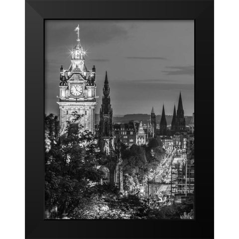 Princess streen and the Balmoral Hotel and night, Edinbrugh, Scotland, FTBR-1800 Black Modern Wood Framed Art Print by Frank, Assaf