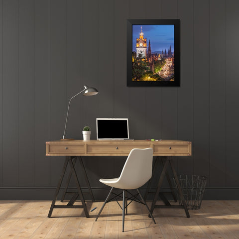 Princess streen and the Balmoral Hotel and night, Edinbrugh, Scotland Black Modern Wood Framed Art Print by Frank, Assaf