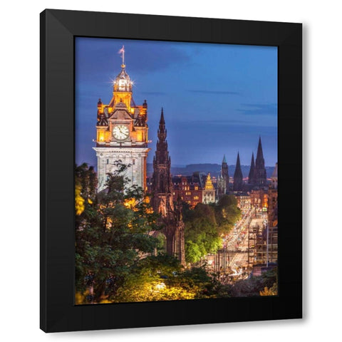 Princess streen and the Balmoral Hotel and night, Edinbrugh, Scotland Black Modern Wood Framed Art Print by Frank, Assaf