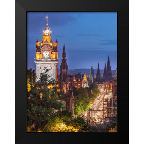 Princess streen and the Balmoral Hotel and night, Edinbrugh, Scotland Black Modern Wood Framed Art Print by Frank, Assaf