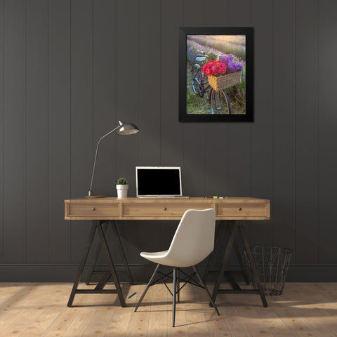 Basket of flowers on a bicycle Black Modern Wood Framed Art Print by Frank, Assaf