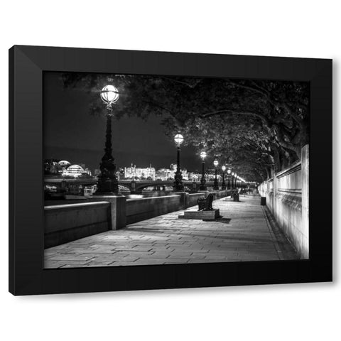 Bench at the park by the river Thames, London, UK Black Modern Wood Framed Art Print by Frank, Assaf
