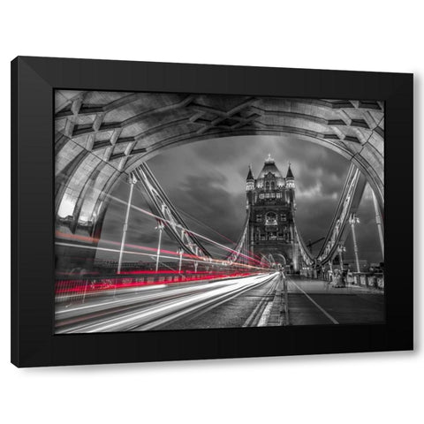 Tower bridge with strip lights, London, UK Black Modern Wood Framed Art Print by Frank, Assaf