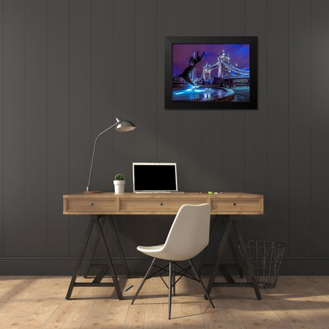 Fountian at tower bridge Black Modern Wood Framed Art Print by Frank, Assaf