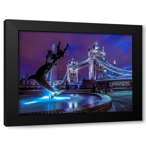 Fountian at tower bridge Black Modern Wood Framed Art Print by Frank, Assaf