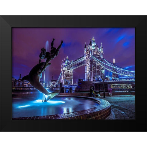 Fountian at tower bridge Black Modern Wood Framed Art Print by Frank, Assaf