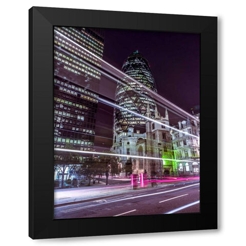 View of London at night, UK Black Modern Wood Framed Art Print by Frank, Assaf
