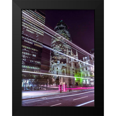 View of London at night, UK Black Modern Wood Framed Art Print by Frank, Assaf