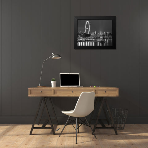 Night shot of river thames with London Eye, London, UK Black Modern Wood Framed Art Print by Frank, Assaf