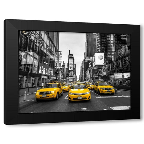 Panoramic view of illuminated Manhattan skyline at twilight - New York City Black Modern Wood Framed Art Print with Double Matting by Frank, Assaf
