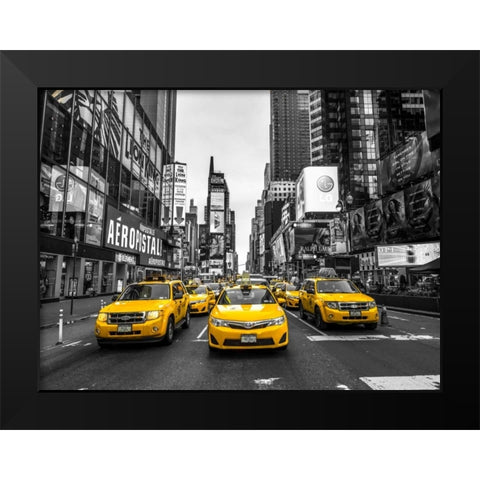 Panoramic view of illuminated Manhattan skyline at twilight - New York City Black Modern Wood Framed Art Print by Frank, Assaf