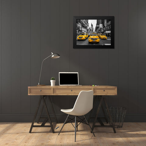 Taxi on broadway, New York Black Modern Wood Framed Art Print by Frank, Assaf
