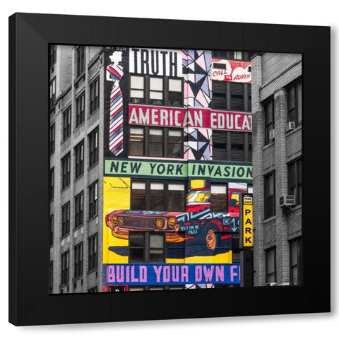 Advertisements on building exterior, New York Black Modern Wood Framed Art Print by Frank, Assaf