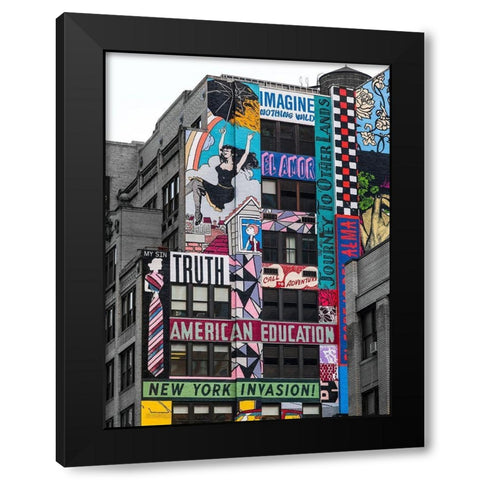 Advertisements on building exterior-New York Black Modern Wood Framed Art Print by Frank, Assaf