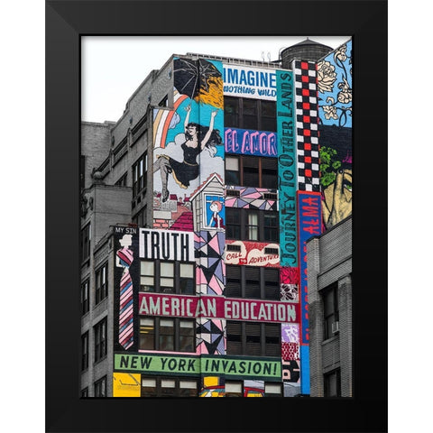 Advertisements on building exterior-New York Black Modern Wood Framed Art Print by Frank, Assaf