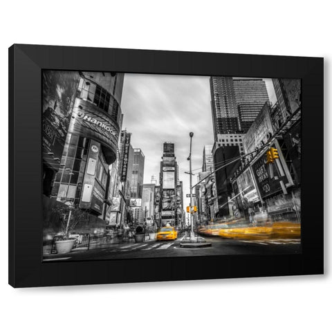 Traffic signal on broadway Times Square, Manhattan, New York City Black Modern Wood Framed Art Print by Frank, Assaf
