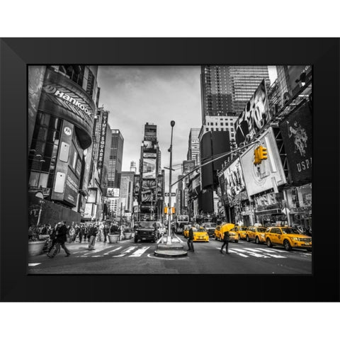Traffic signal on broadway Times Square, Manhattan, New York City Black Modern Wood Framed Art Print by Frank, Assaf