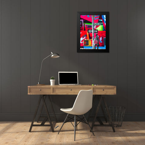 Road signs on traffic signal-New York Black Modern Wood Framed Art Print by Frank, Assaf