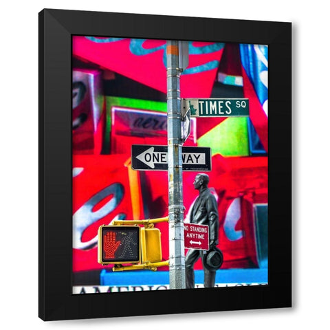 Road signs on traffic signal-New York Black Modern Wood Framed Art Print by Frank, Assaf