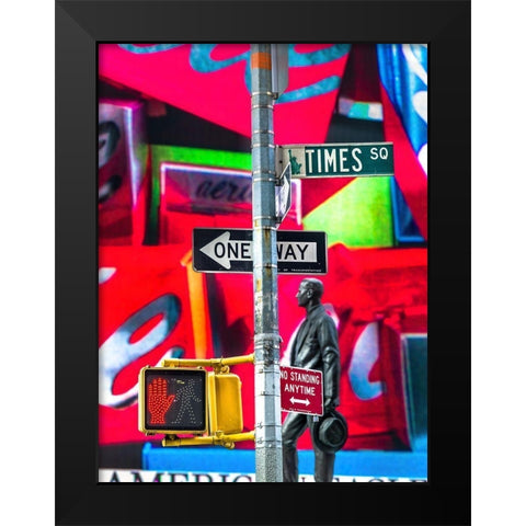 Road signs on traffic signal-New York Black Modern Wood Framed Art Print by Frank, Assaf