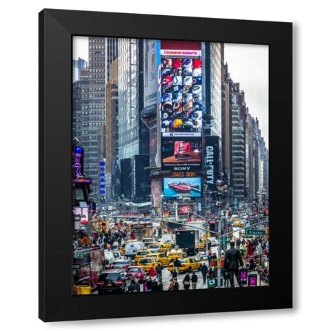 Commuters on busy Broadway in Ney York City near Times Square Black Modern Wood Framed Art Print with Double Matting by Frank, Assaf