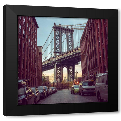 Manhattan Bridge seen from the Dumbo neighborhood in Brooklyn, New York Black Modern Wood Framed Art Print by Frank, Assaf