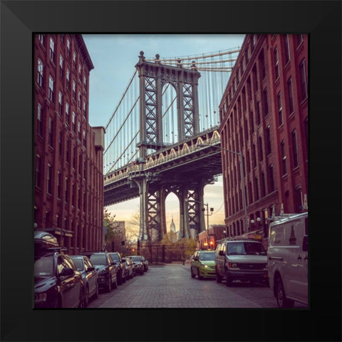 Manhattan Bridge seen from the Dumbo neighborhood in Brooklyn, New York Black Modern Wood Framed Art Print by Frank, Assaf