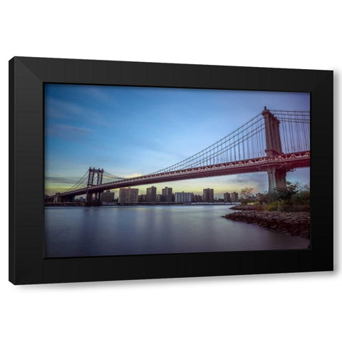 Manhattan Bridge over east river, New York Black Modern Wood Framed Art Print by Frank, Assaf