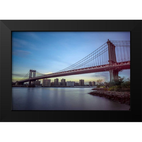 Manhattan Bridge over east river, New York Black Modern Wood Framed Art Print by Frank, Assaf
