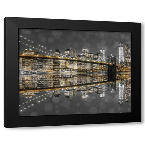 Brooklyn Bridge and lower Manhattan skyline at dusk, New York Black Modern Wood Framed Art Print by Frank, Assaf