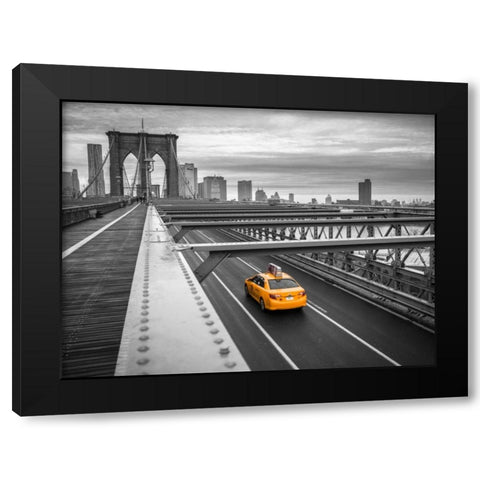 Cab on brooklyn bridge, Manhattan, New York Black Modern Wood Framed Art Print by Frank, Assaf