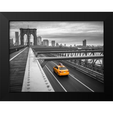 Cab on brooklyn bridge, Manhattan, New York Black Modern Wood Framed Art Print by Frank, Assaf