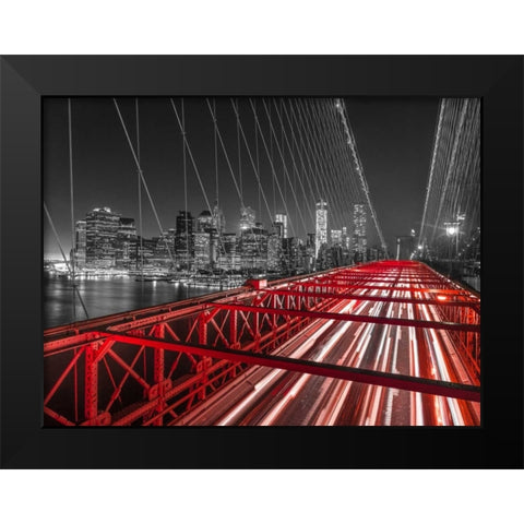 Brooklyn Bridge in evening, New York Black Modern Wood Framed Art Print by Frank, Assaf
