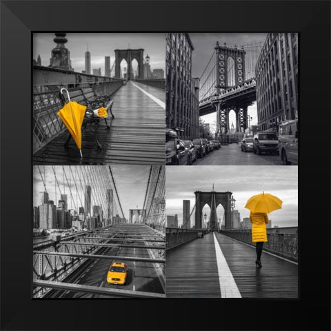 Collage of famous places in New York city Black Modern Wood Framed Art Print by Frank, Assaf