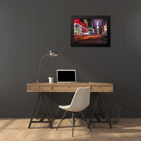 View of Broadway and Times Square at night - New York Black Modern Wood Framed Art Print by Frank, Assaf