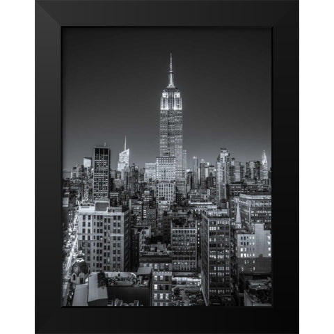 Empire State Building with New York City Manhattan skyline with skyscrapers Black Modern Wood Framed Art Print by Frank, Assaf
