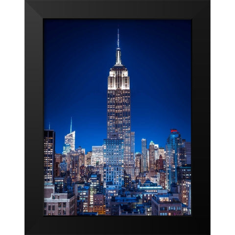 Empire State Building with New York City Manhattan skyline with skyscrapers Black Modern Wood Framed Art Print by Frank, Assaf