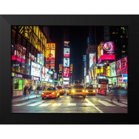 Times square and Broadway at night - New York City Black Modern Wood Framed Art Print by Frank, Assaf