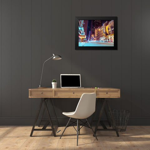 Times square and Broadway at night - New York City Black Modern Wood Framed Art Print by Frank, Assaf