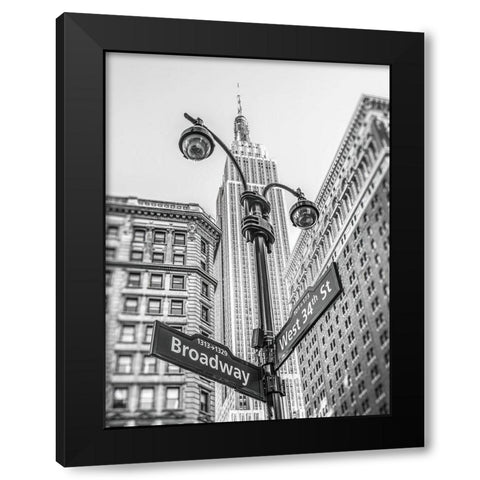 Street lamp and street signs with Empire State building in background - New York Black Modern Wood Framed Art Print with Double Matting by Frank, Assaf