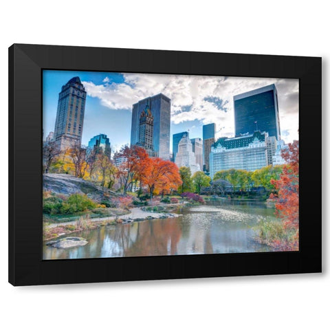 Pond at Central Park with Manhattan skyline, New York Black Modern Wood Framed Art Print with Double Matting by Frank, Assaf