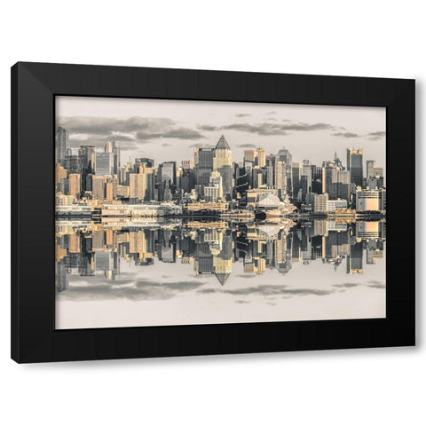 Panoramic view of Lower Manhattan skyline-New York Black Modern Wood Framed Art Print by Frank, Assaf