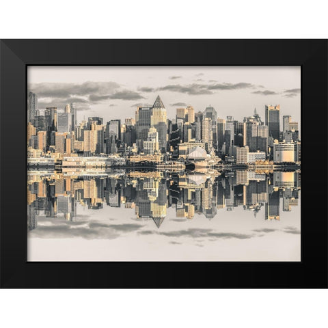 Panoramic view of Lower Manhattan skyline-New York Black Modern Wood Framed Art Print by Frank, Assaf