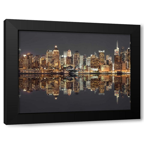 Illuminated Manhattan skyline at twilight - New York City Black Modern Wood Framed Art Print with Double Matting by Frank, Assaf