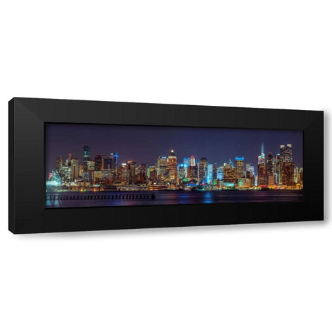 Illuminated Manhattan skyline at twilight - New York City Black Modern Wood Framed Art Print with Double Matting by Frank, Assaf