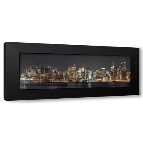Illuminated Manhattan skyline at twilight - New York City Black Modern Wood Framed Art Print with Double Matting by Frank, Assaf