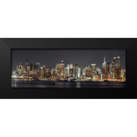 Illuminated Manhattan skyline at twilight - New York City Black Modern Wood Framed Art Print by Frank, Assaf