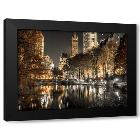 Evening view of Central Park in New York City, FTBR-1803 Black Modern Wood Framed Art Print with Double Matting by Frank, Assaf